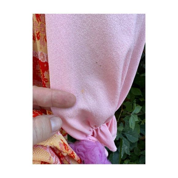 Vintage 70s Handmade Knit Clown Costume PomPoms 2 Hats Pink Red Yellow - Picture 13 of 16